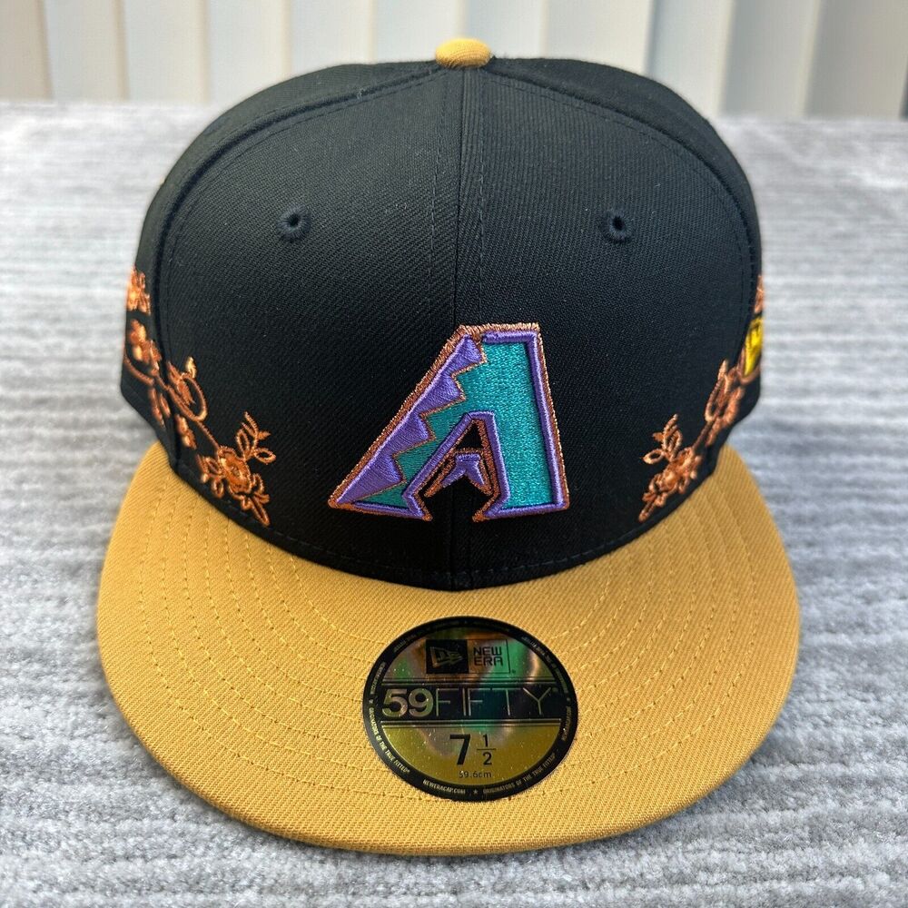 Arizona Diamondbacks Hat Cap Mens Fitted 7 1/2 Black Floral Vine New Era 2 Tone